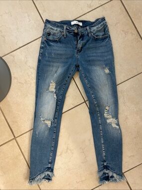 Women's Distressed Blue Skinny Jeans - Casual Stretch Denim